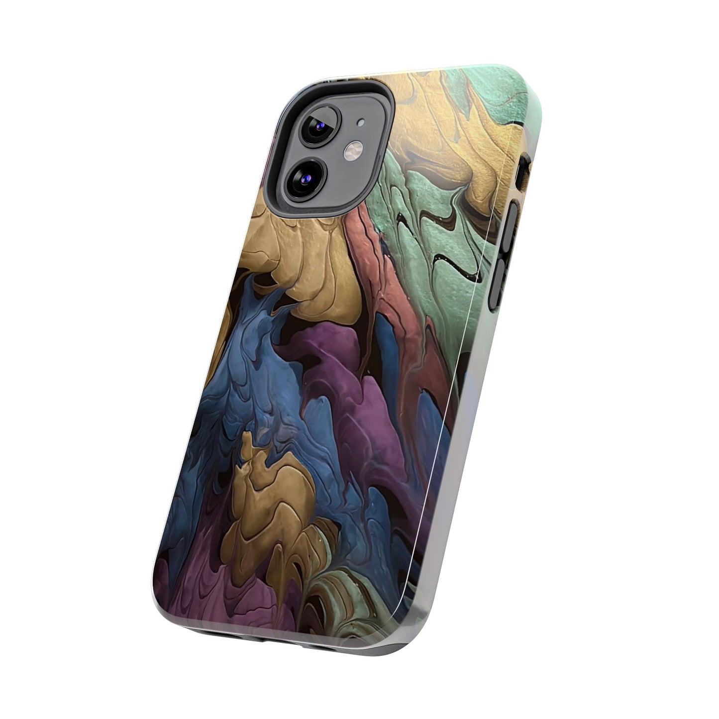 Phone Case - Blue, Green, Purple, and Gold Abstract Art Design Iphone 15 14 13 12 11