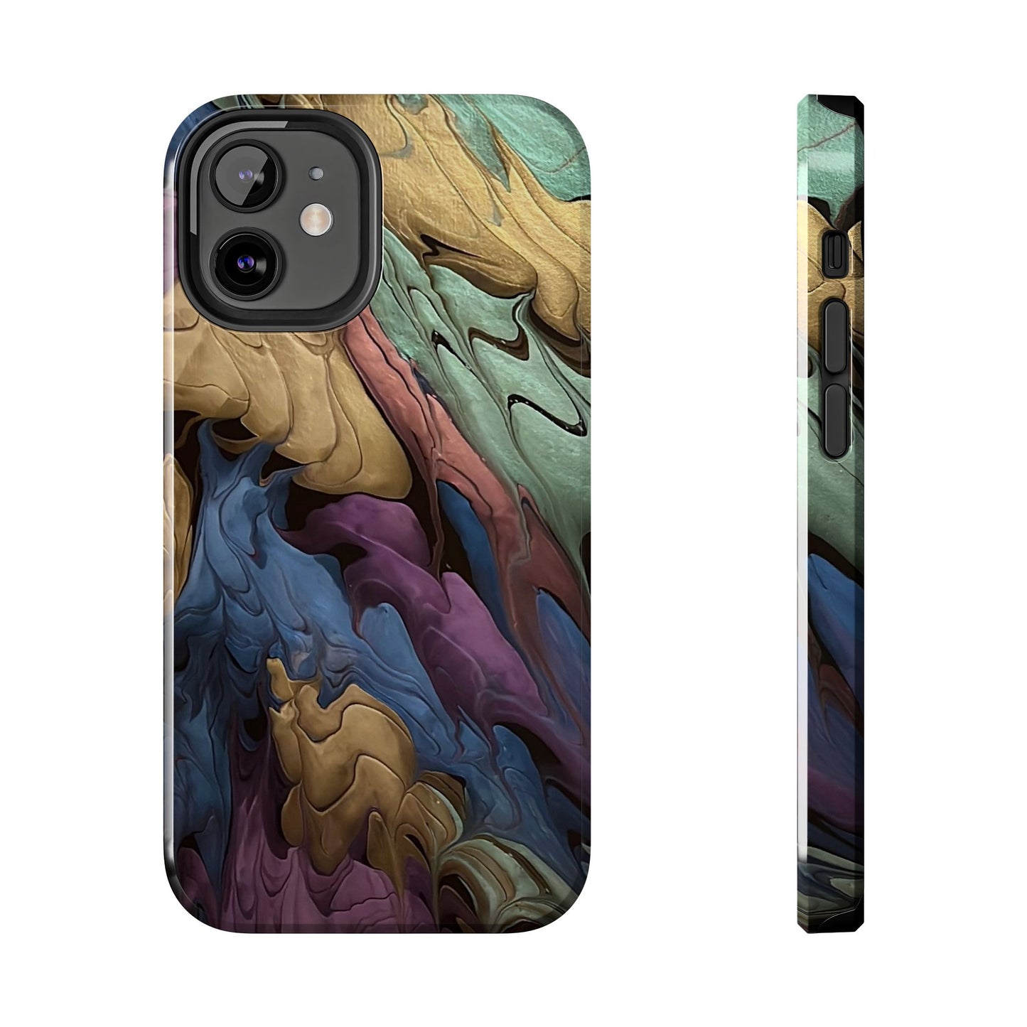 Phone Case - Blue, Green, Purple, and Gold Abstract Art Design Iphone 15 14 13 12 11