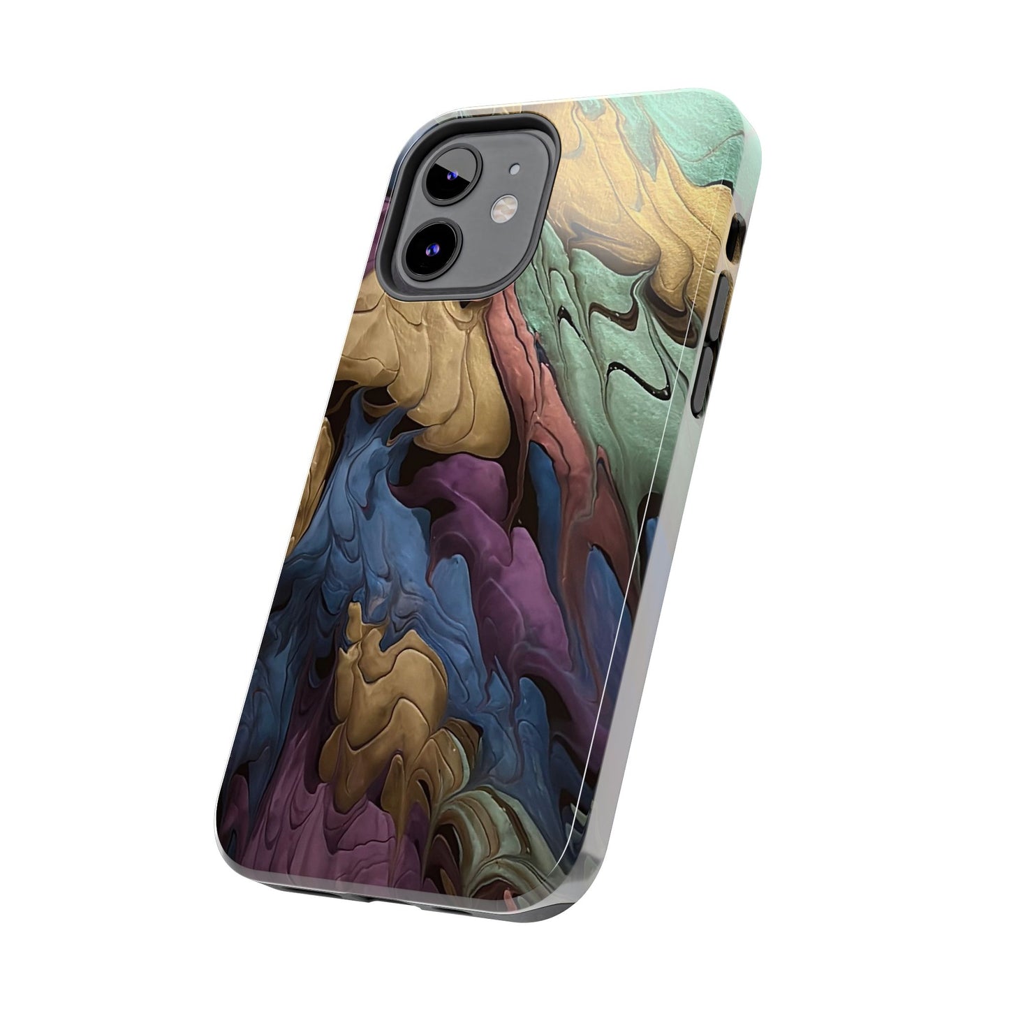 Phone Case - Blue, Green, Purple, and Gold Abstract Art Design Iphone 15 14 13 12 11
