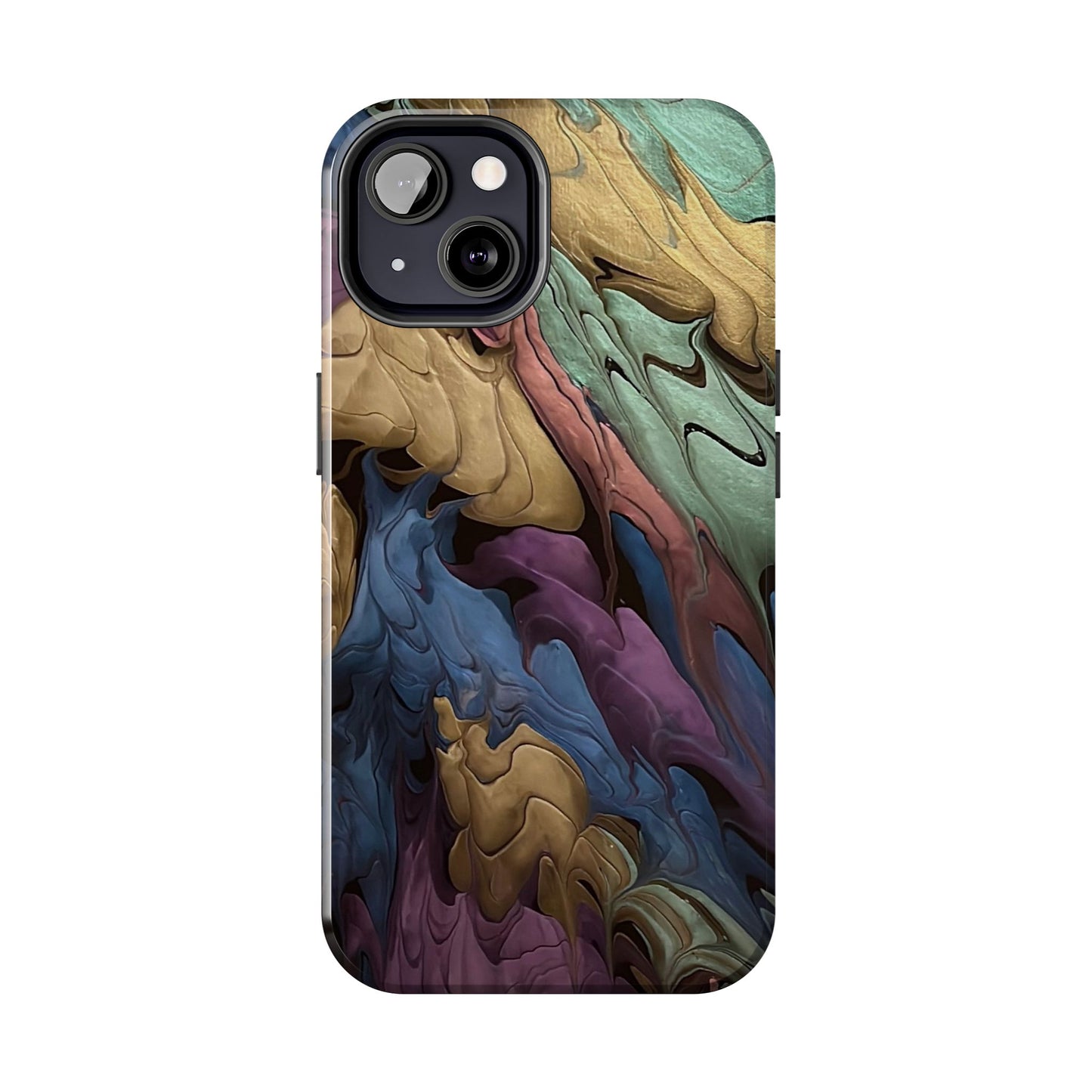 Phone Case - Blue, Green, Purple, and Gold Abstract Art Design Iphone 15 14 13 12 11