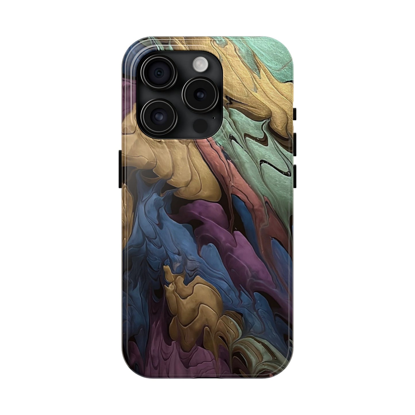 Phone Case - Blue, Green, Purple, and Gold Abstract Art Design Iphone 15 14 13 12 11