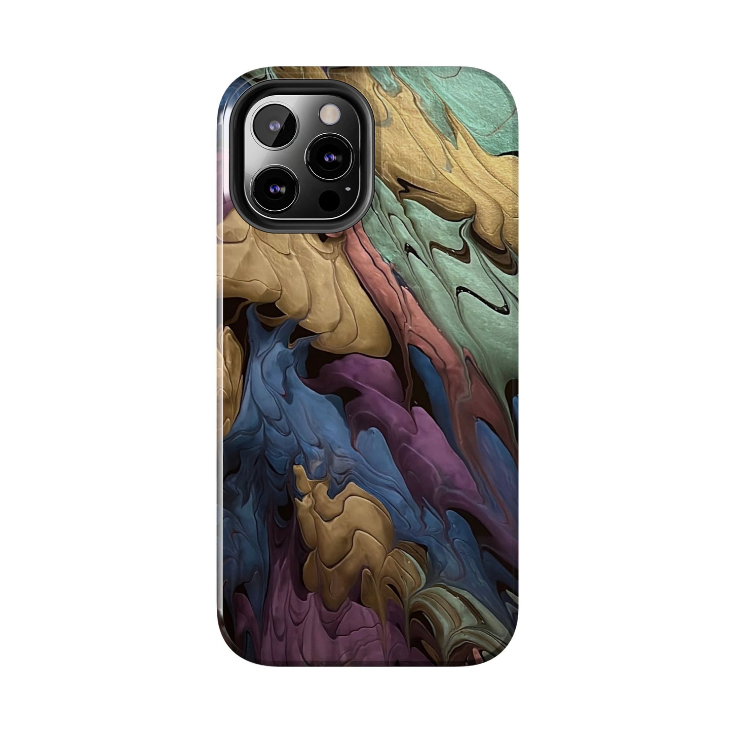 Phone Case - Blue, Green, Purple, and Gold Abstract Art Design Iphone 15 14 13 12 11