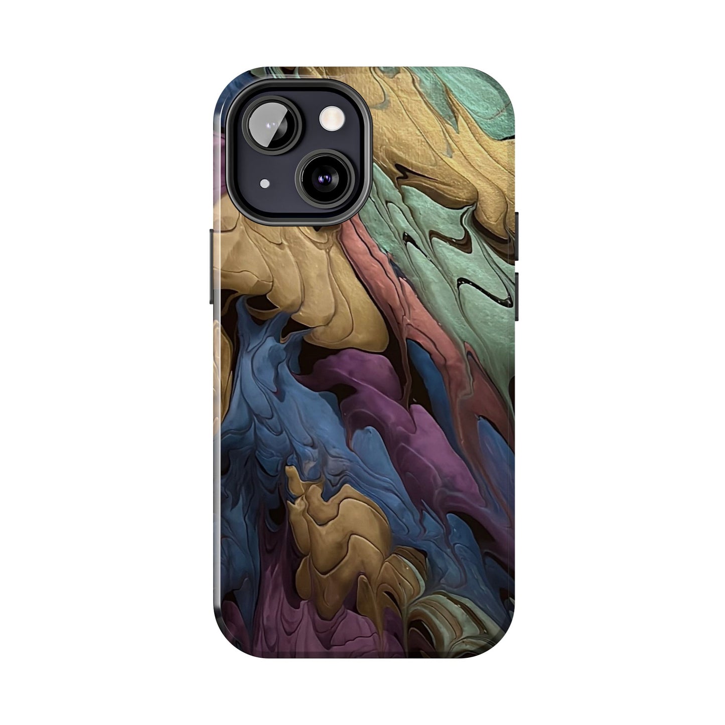 Phone Case - Blue, Green, Purple, and Gold Abstract Art Design Iphone 15 14 13 12 11