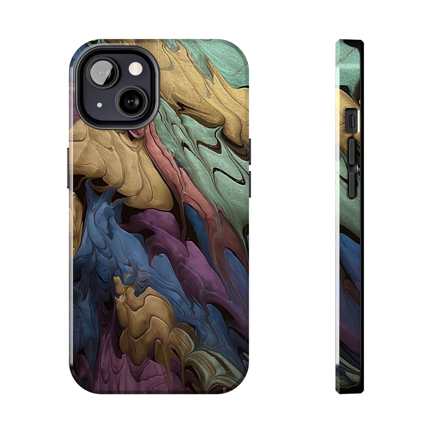 Phone Case - Blue, Green, Purple, and Gold Abstract Art Design Iphone 15 14 13 12 11