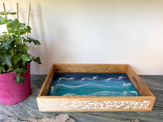 Handmade Ocean and Shell Tray Featuring Trumpet Shells - Birdsong Lane Art
