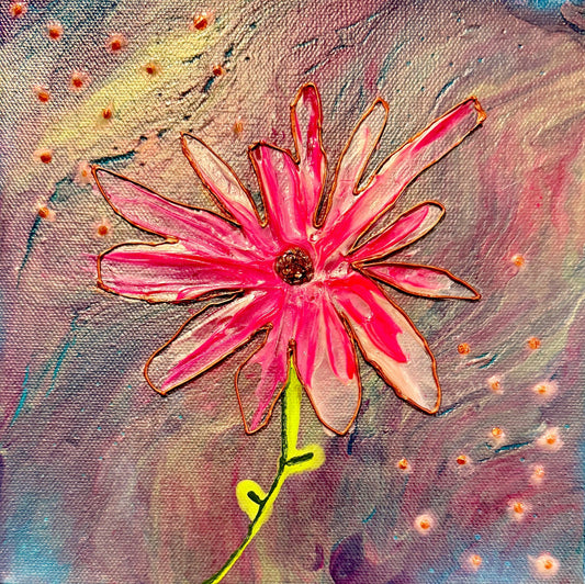Little Pink Flower Original Textured Painting - Birdsong Lane Art