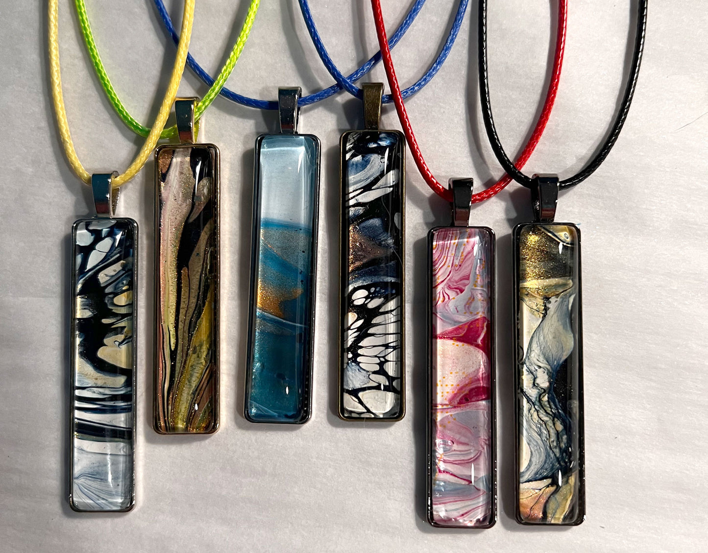 Fluid Art Long Rectangle Necklaces