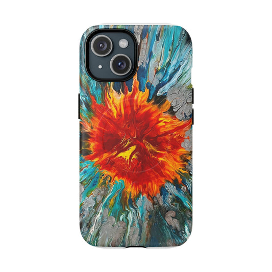 Magnetic Cases - Fire and Water Ocean Burning Design - Iphone 14 15 16 17 - Birdsong Lane Art