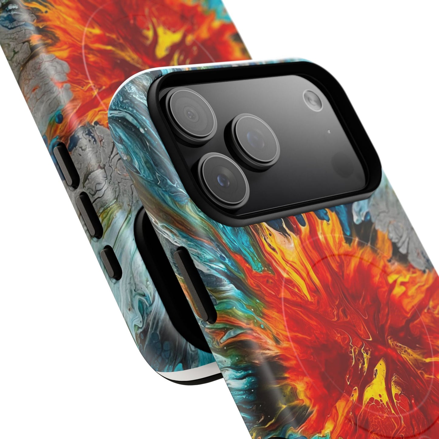 Magnetic Cases - Fire and Water Ocean Burning Design - Iphone 14 15 16 17 - Birdsong Lane Art