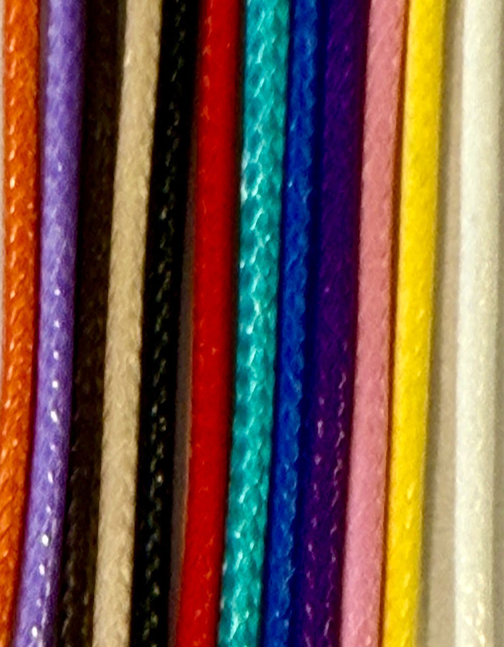 Cord color options: orange, lavendar, brown, beige, black, red, teal, royal blue, purple, pink, yellow, white