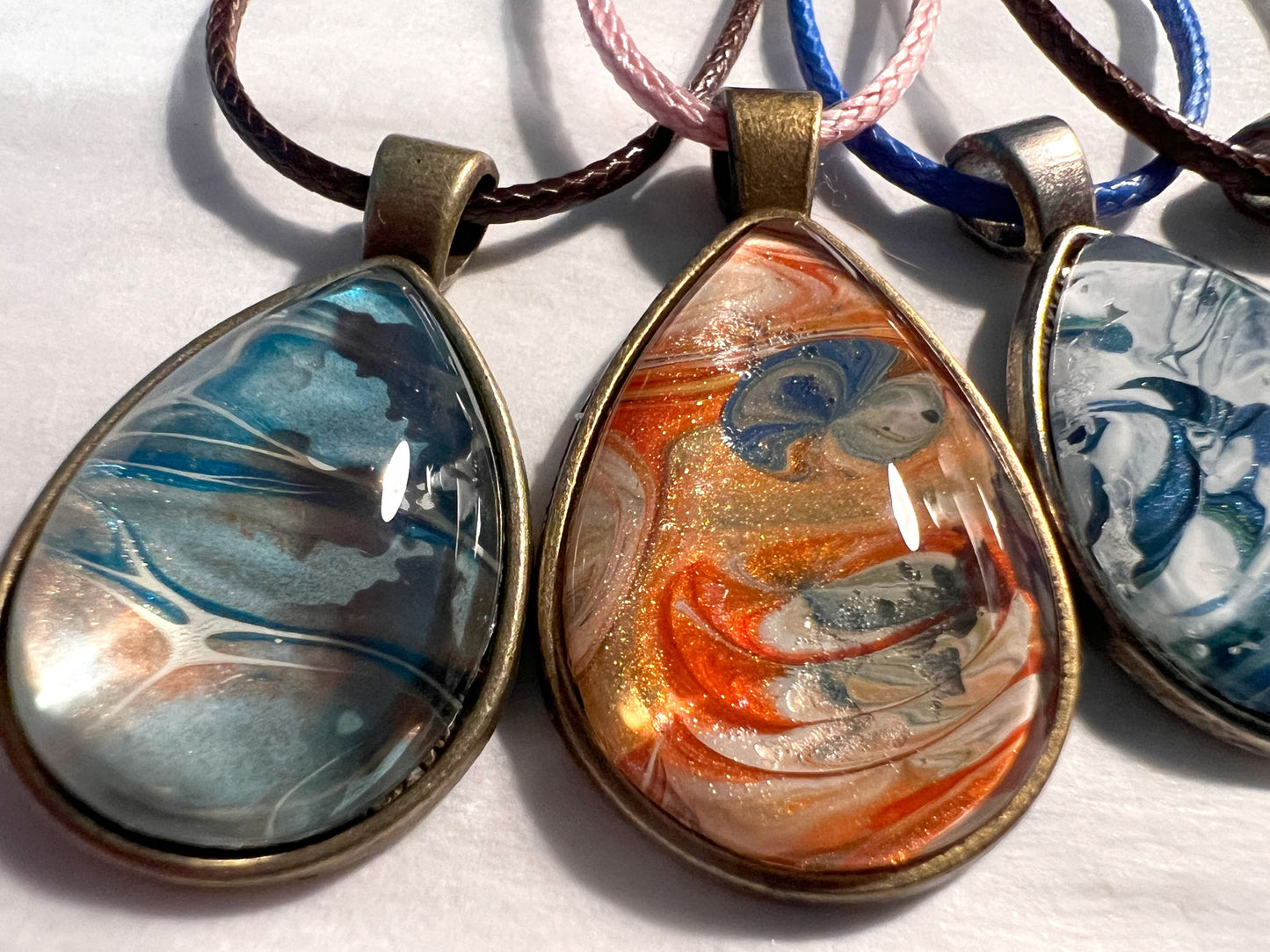 Fluid Art Teardrop Necklaces