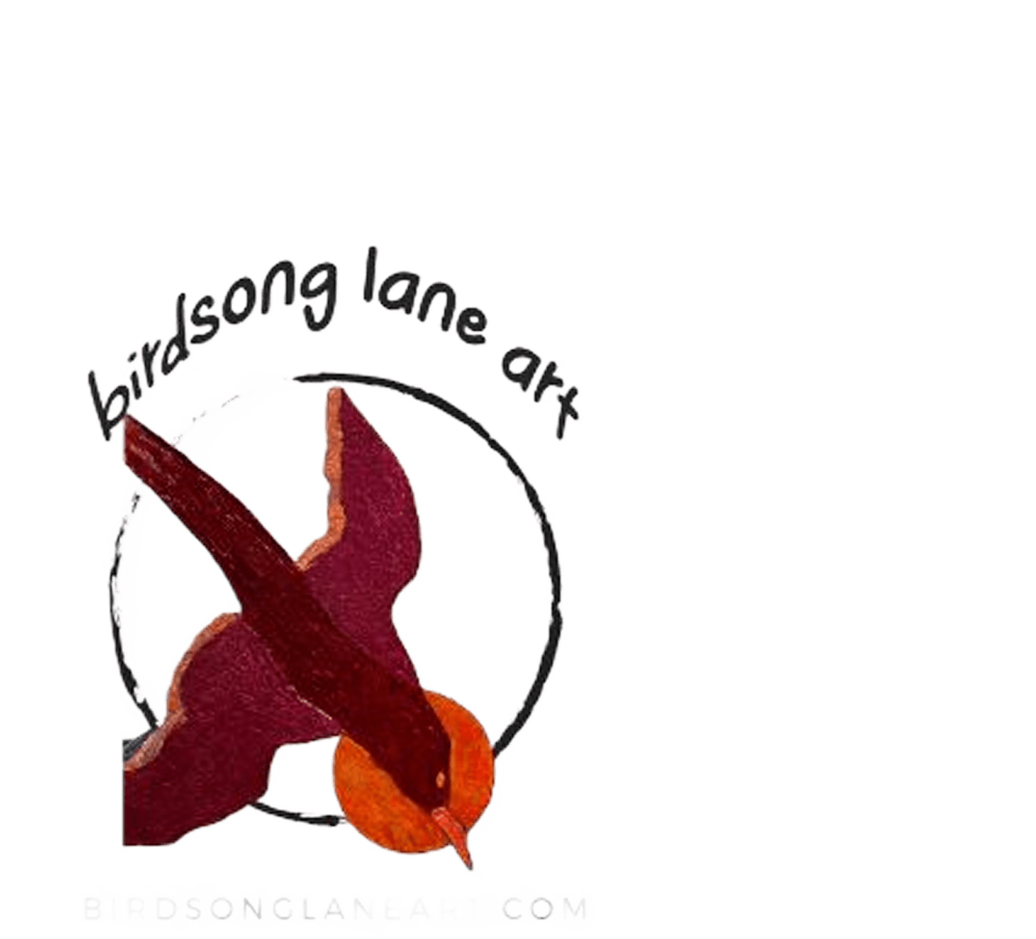 Birdsong Lane Art logo of a bird flying into the sun.