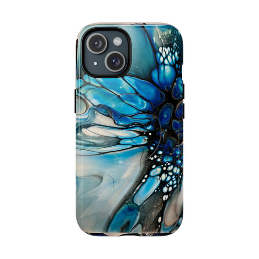 Blue Flower Abstract Art Tough Magnetic Phone Case | Stylish Tech Accessory, Durable Phone Cover, Gift for Tech Lovers, Unique Phone Case, Holiday Gift
