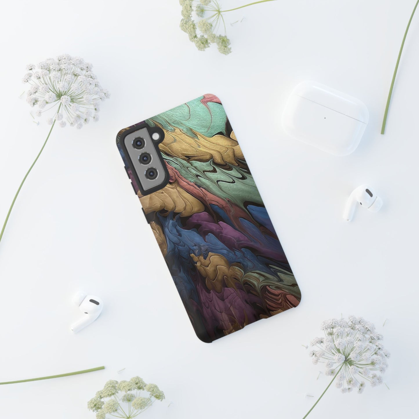 Black and Pearl Paint Unique Abstract Phone Case, Tough Cases, Unique Phone Cover, Stylish Tech Accessory, Art Inspired Gift, Protective Case