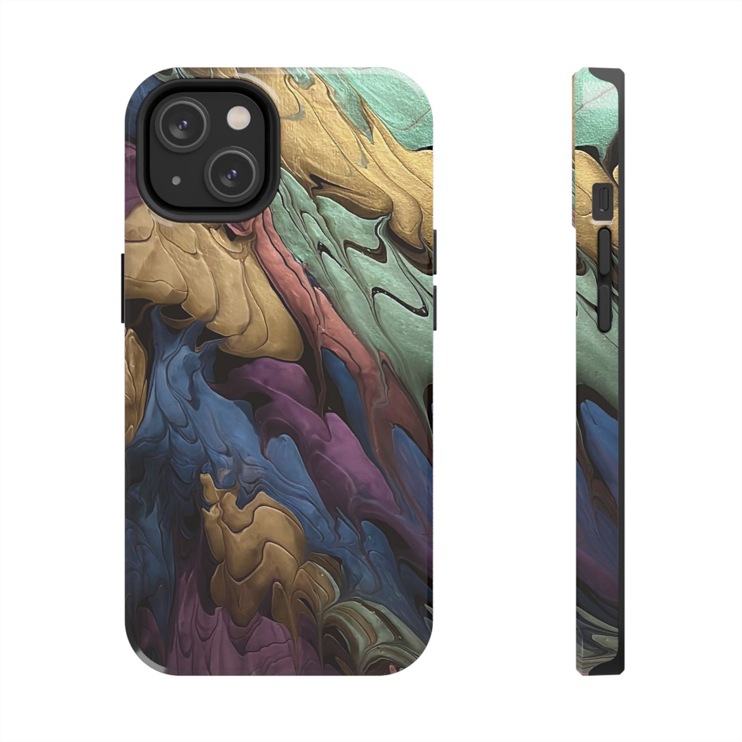 Phone Case - Blue, Green, Purple, and Gold Abstract Art Design Iphone 15 14 13 12 11