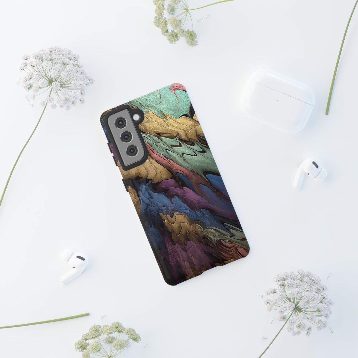 Black and Pearl Paint Unique Abstract Phone Case, Tough Cases, Unique Phone Cover, Stylish Tech Accessory, Art Inspired Gift, Protective Case