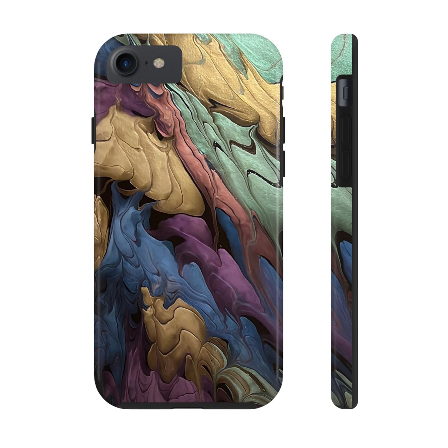 Phone Case - Blue, Green, Purple, and Gold Abstract Art Design Iphone 15 14 13 12 11