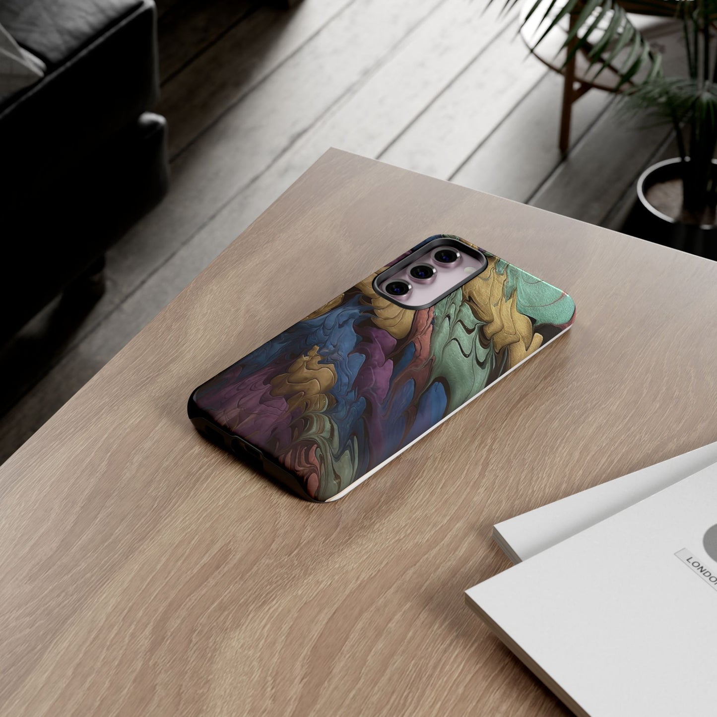 Black and Pearl Paint Unique Abstract Phone Case, Tough Cases, Unique Phone Cover, Stylish Tech Accessory, Art Inspired Gift, Protective Case