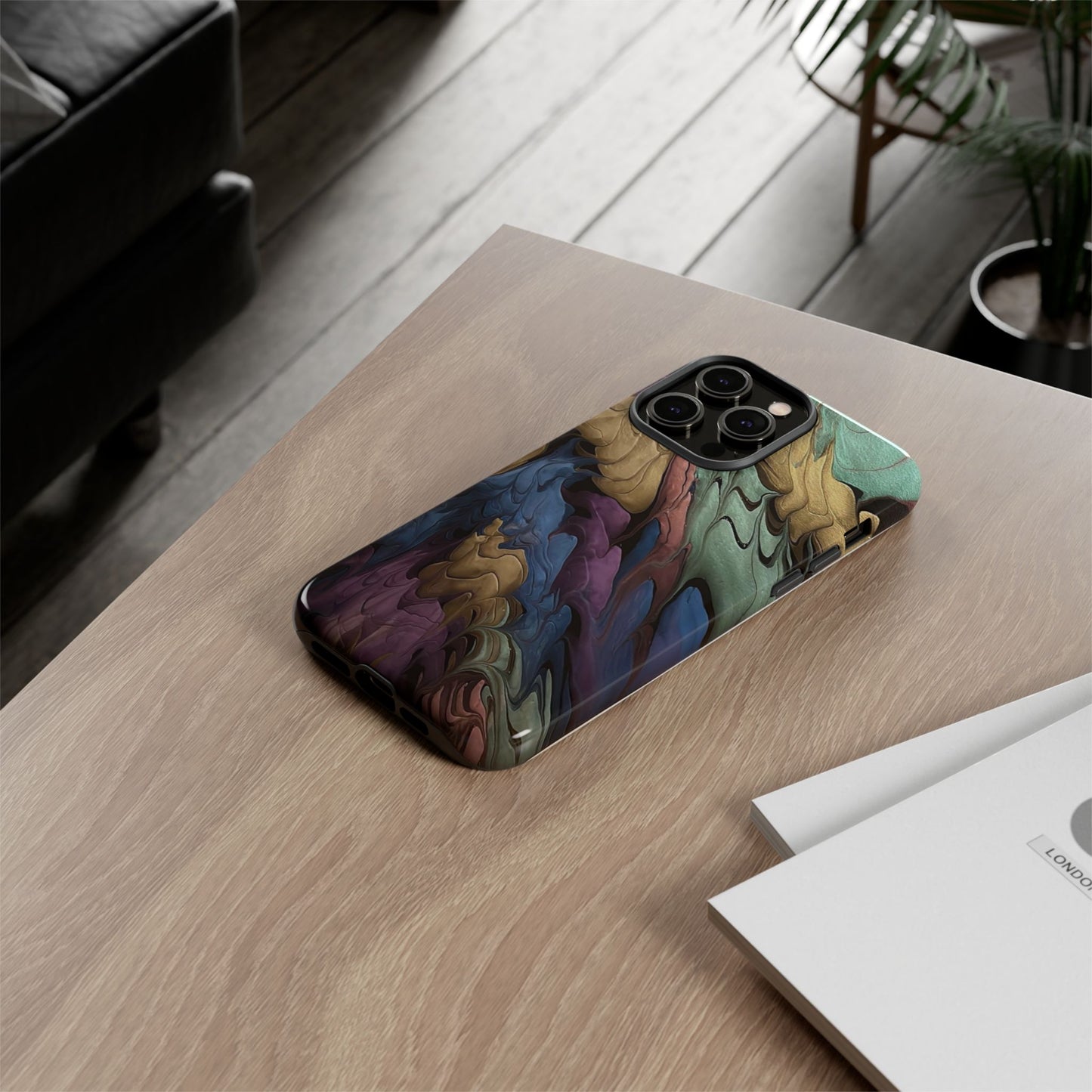 Black and Pearl Paint Unique Abstract Phone Case, Tough Cases, Unique Phone Cover, Stylish Tech Accessory, Art Inspired Gift, Protective Case
