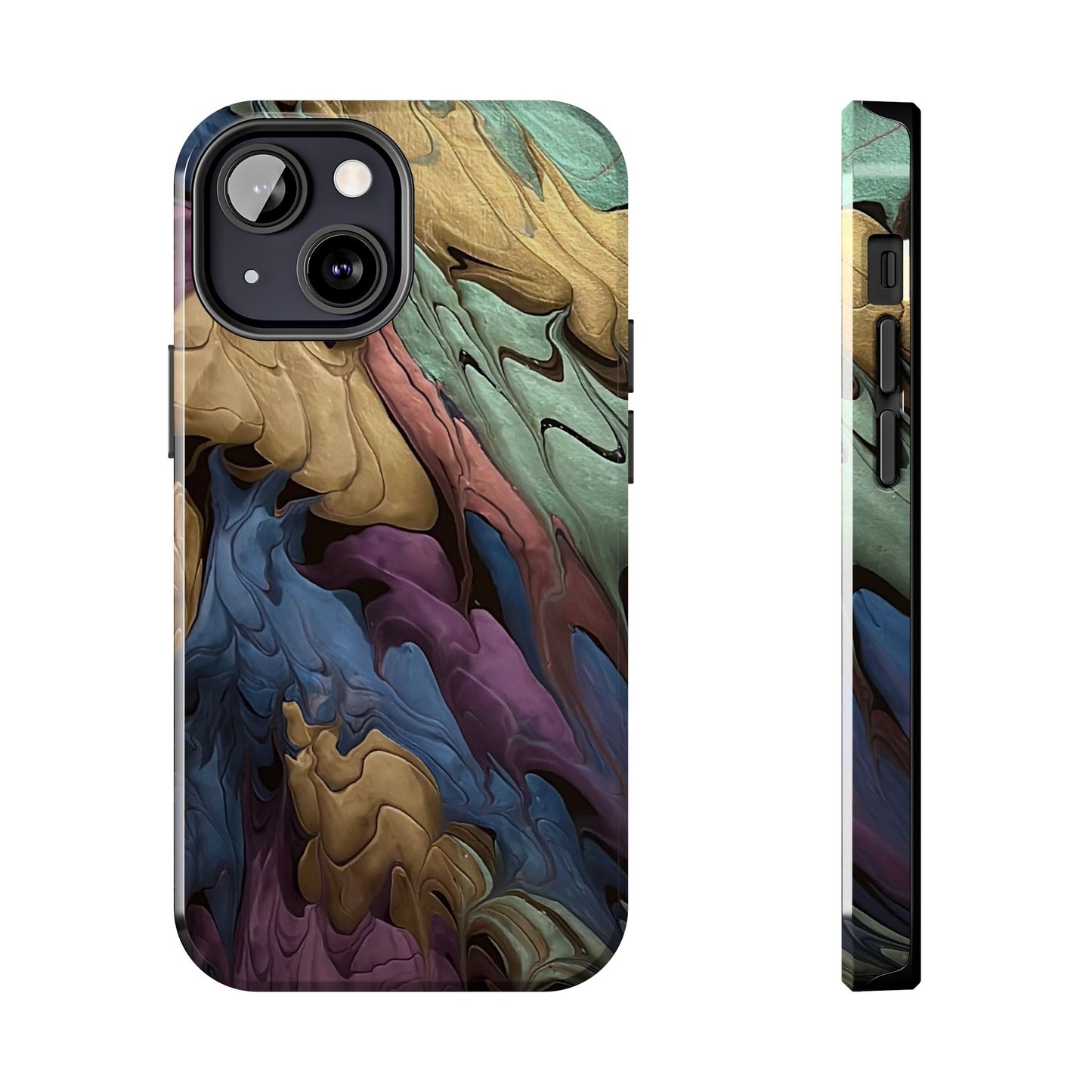 Phone Case - Blue, Green, Purple, and Gold Abstract Art Design Iphone 15 14 13 12 11