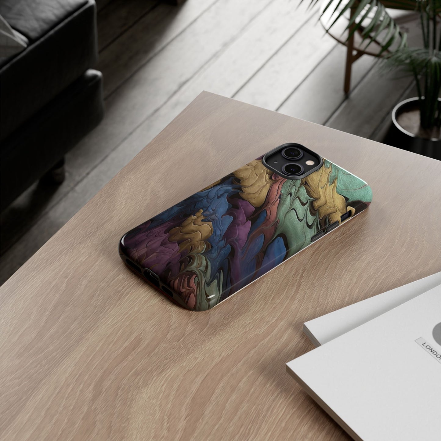 Black and Pearl Paint Unique Abstract Phone Case, Tough Cases, Unique Phone Cover, Stylish Tech Accessory, Art Inspired Gift, Protective Case