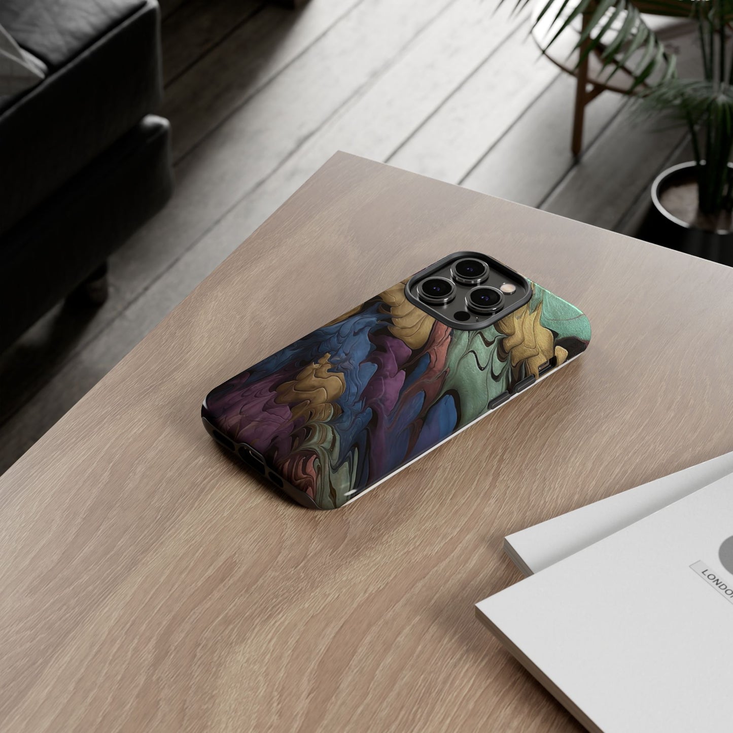 Black and Pearl Paint Unique Abstract Phone Case, Tough Cases, Unique Phone Cover, Stylish Tech Accessory, Art Inspired Gift, Protective Case