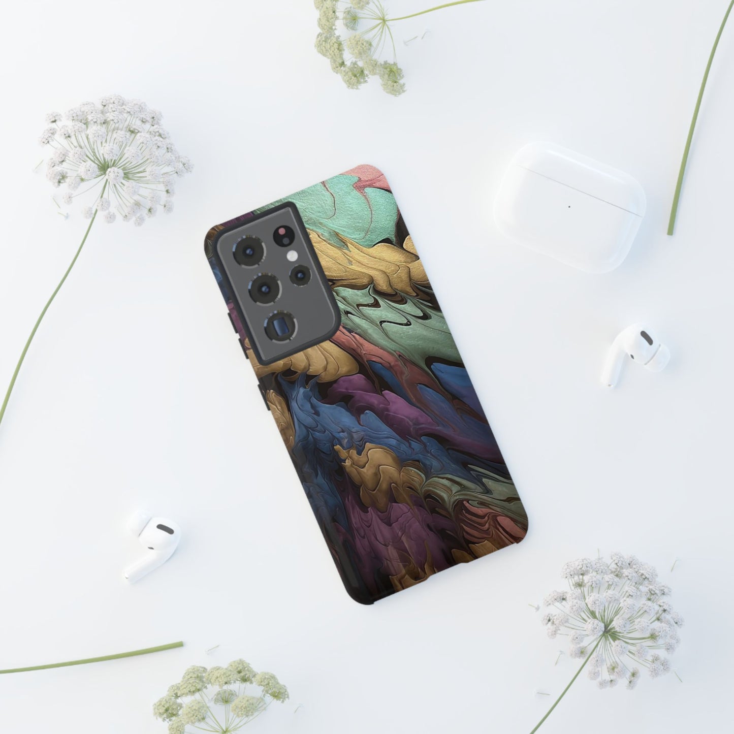 Black and Pearl Paint Unique Abstract Phone Case, Tough Cases, Unique Phone Cover, Stylish Tech Accessory, Art Inspired Gift, Protective Case