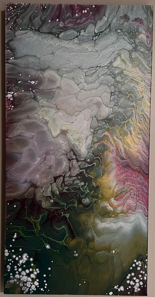 Pink and Green Clouds Painting 12x24