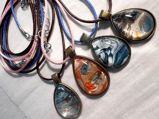 Fluid Art Teardrop Necklaces