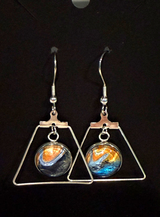 Blue Dangling Trapezoid Earrings - Birdsong Lane Art
