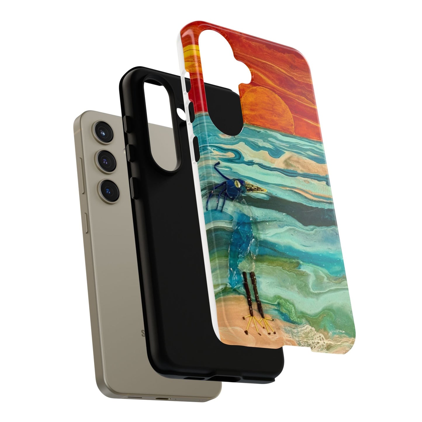 Protective layer and plastic shell layer of Blue Heron at Sunset Phone Case