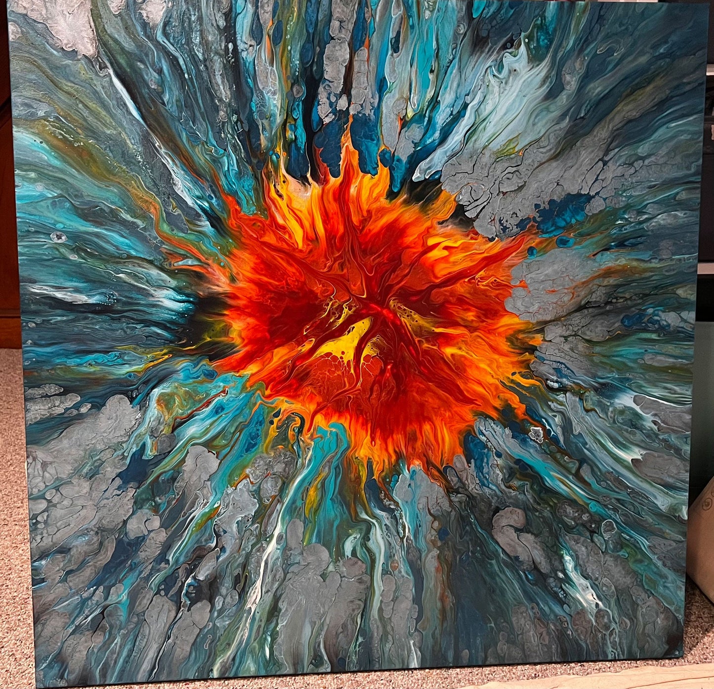 Fire and Water - 36x36 Abstract Painting - Birdsong Lane Art