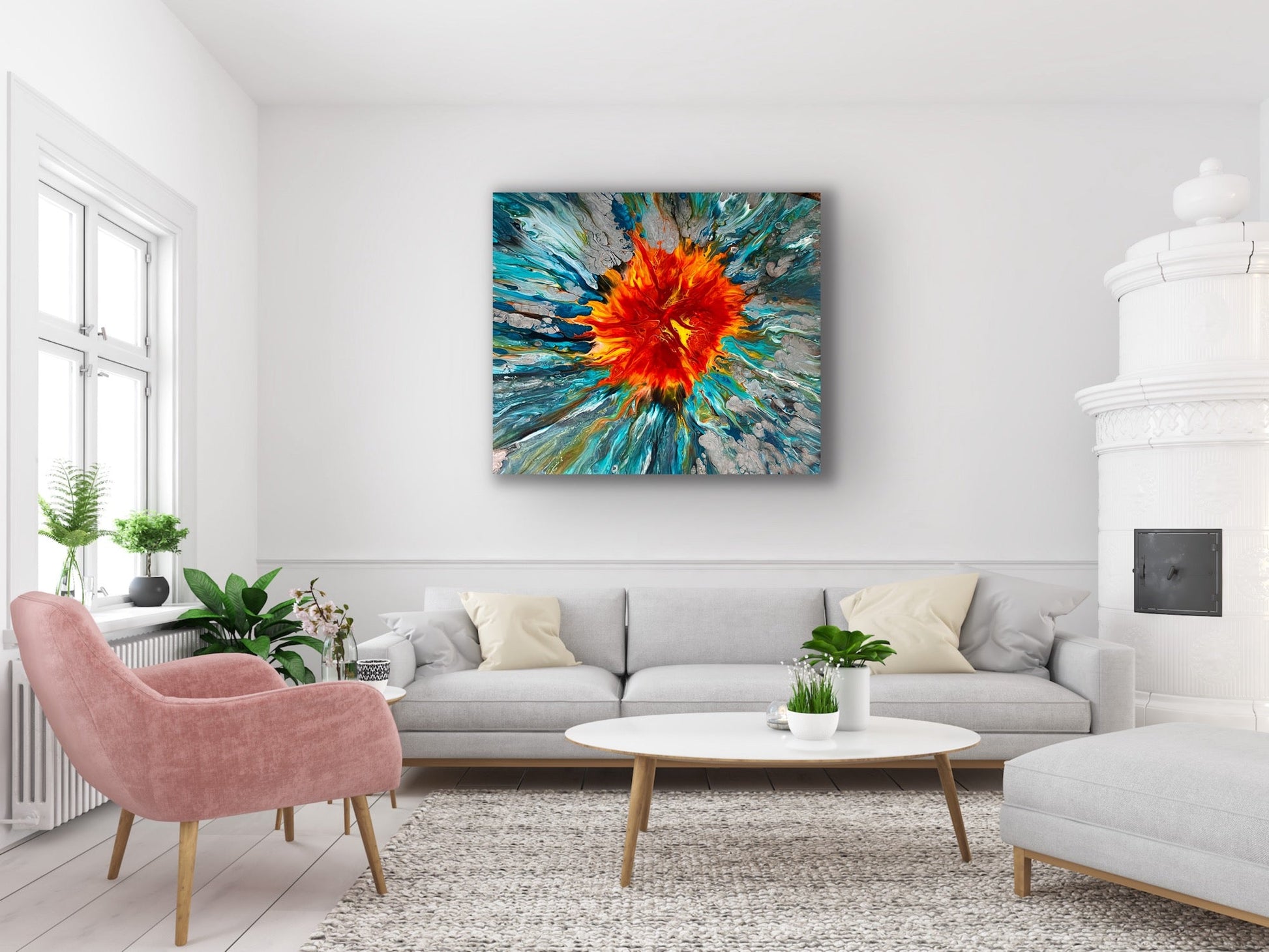 Fire and Water - 36x36 Abstract Painting - Birdsong Lane Art