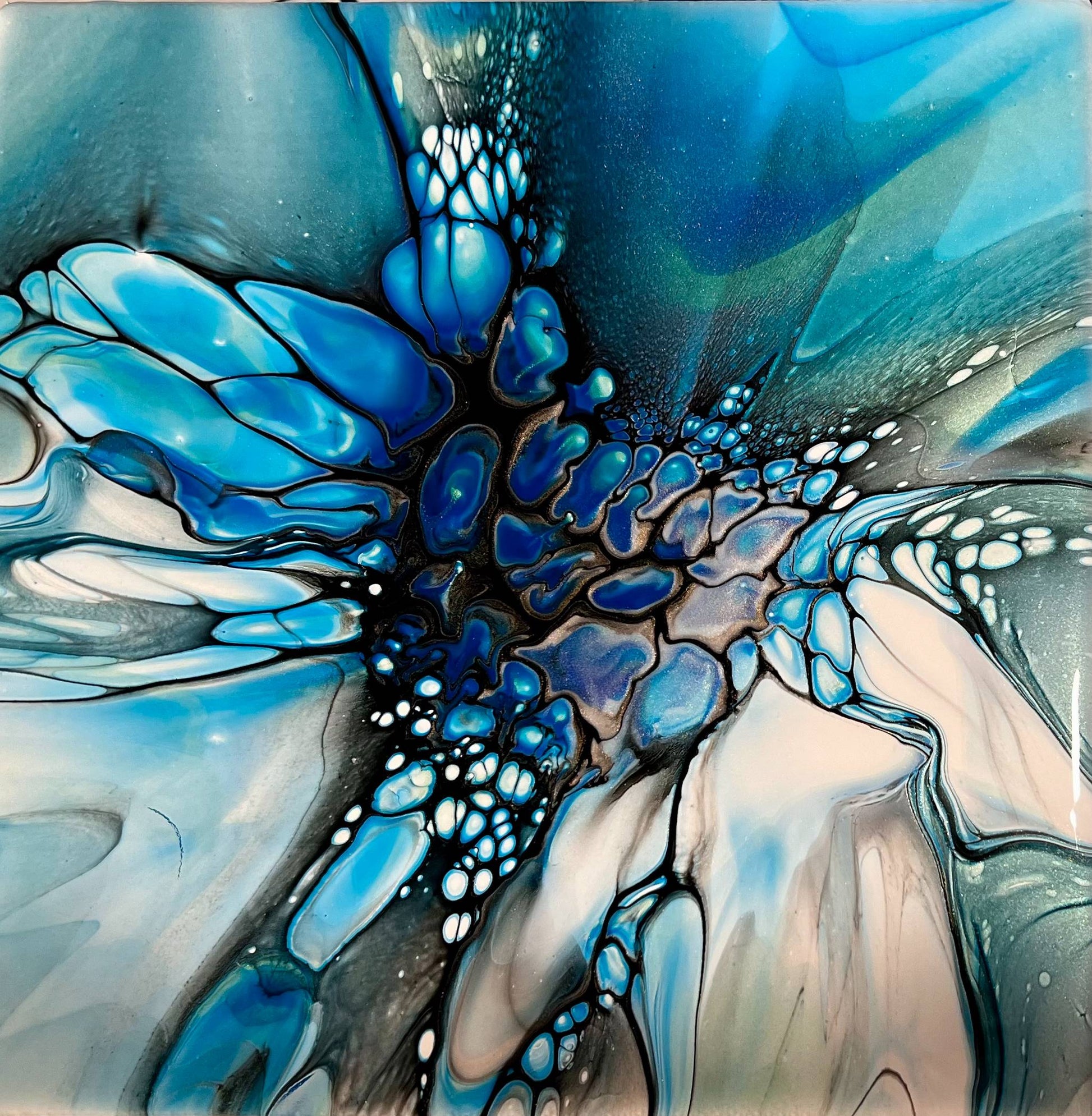 Flower Power: 8x8 Blue and White Flower - Birdsong Lane Art