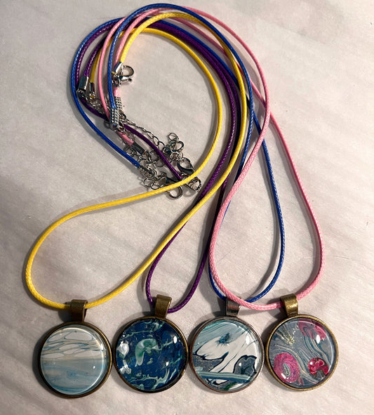 Fluid Art Circle Necklaces on nylon cords - Birdsong Lane Art