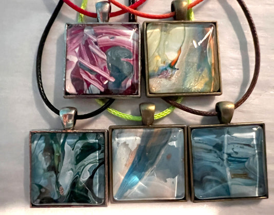 Fluid Art Square Necklaces - Birdsong Lane Art