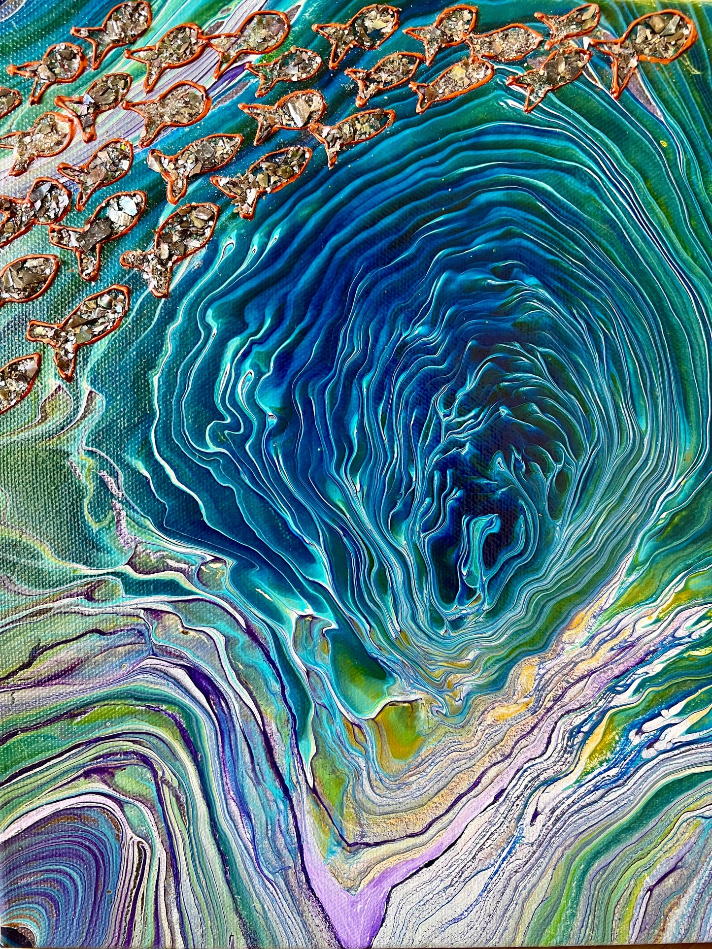 Just Keep Swimming: Fish in the Ocean - 12x12 Hand - Painted Art - Birdsong Lane Art