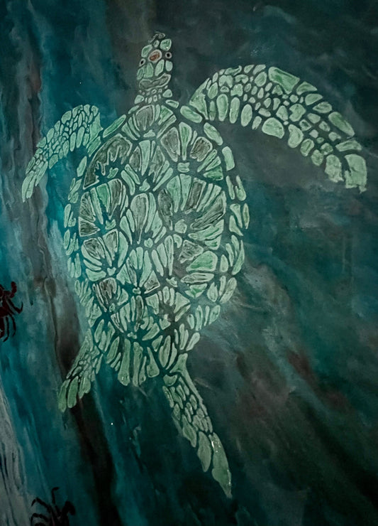 Life in the Ocean - 20x20 Handmade Painting with Turtles and Crabs - Birdsong Lane Art
