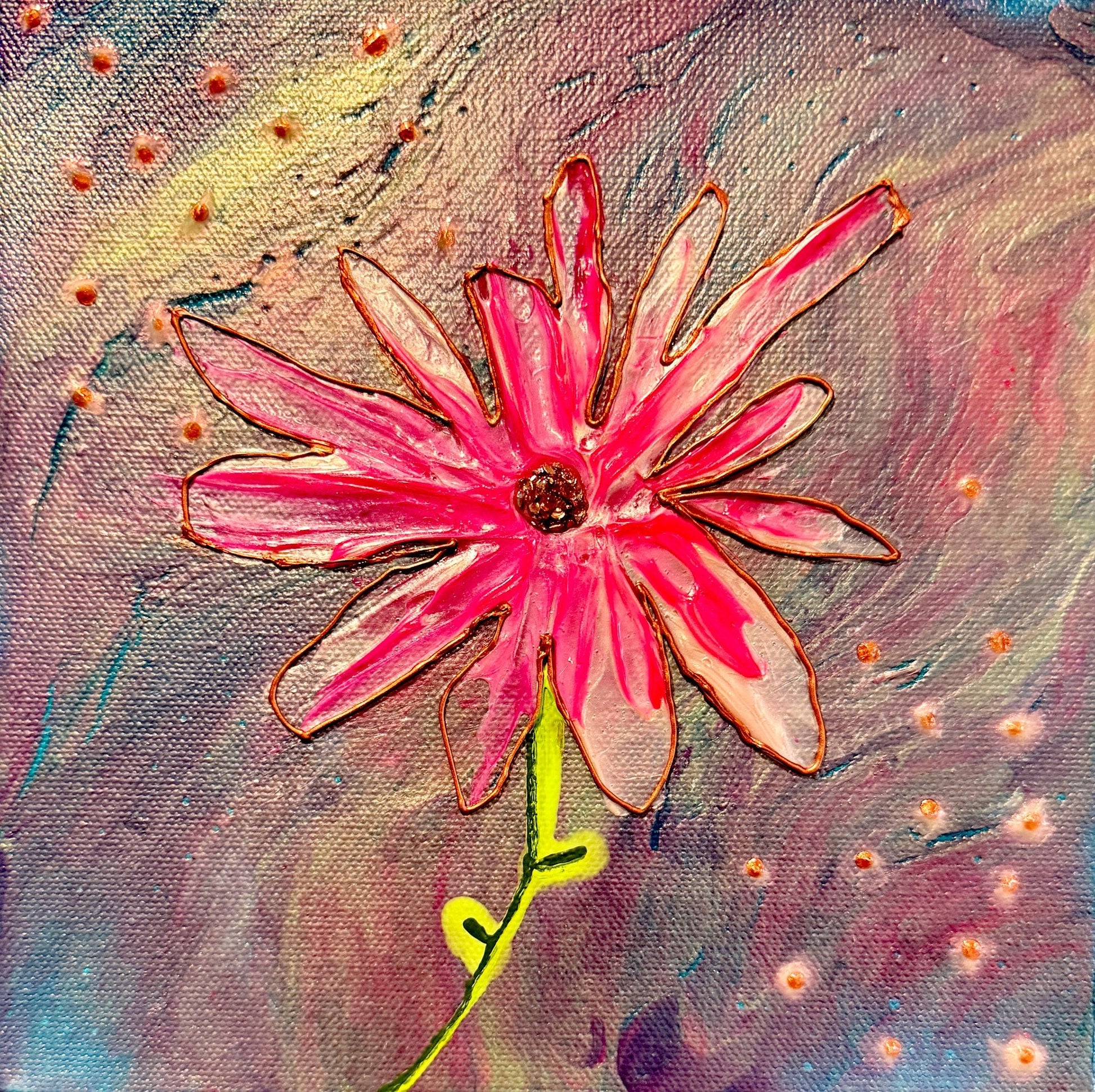 Little Pink Flower Original Textured Painting - Birdsong Lane Art