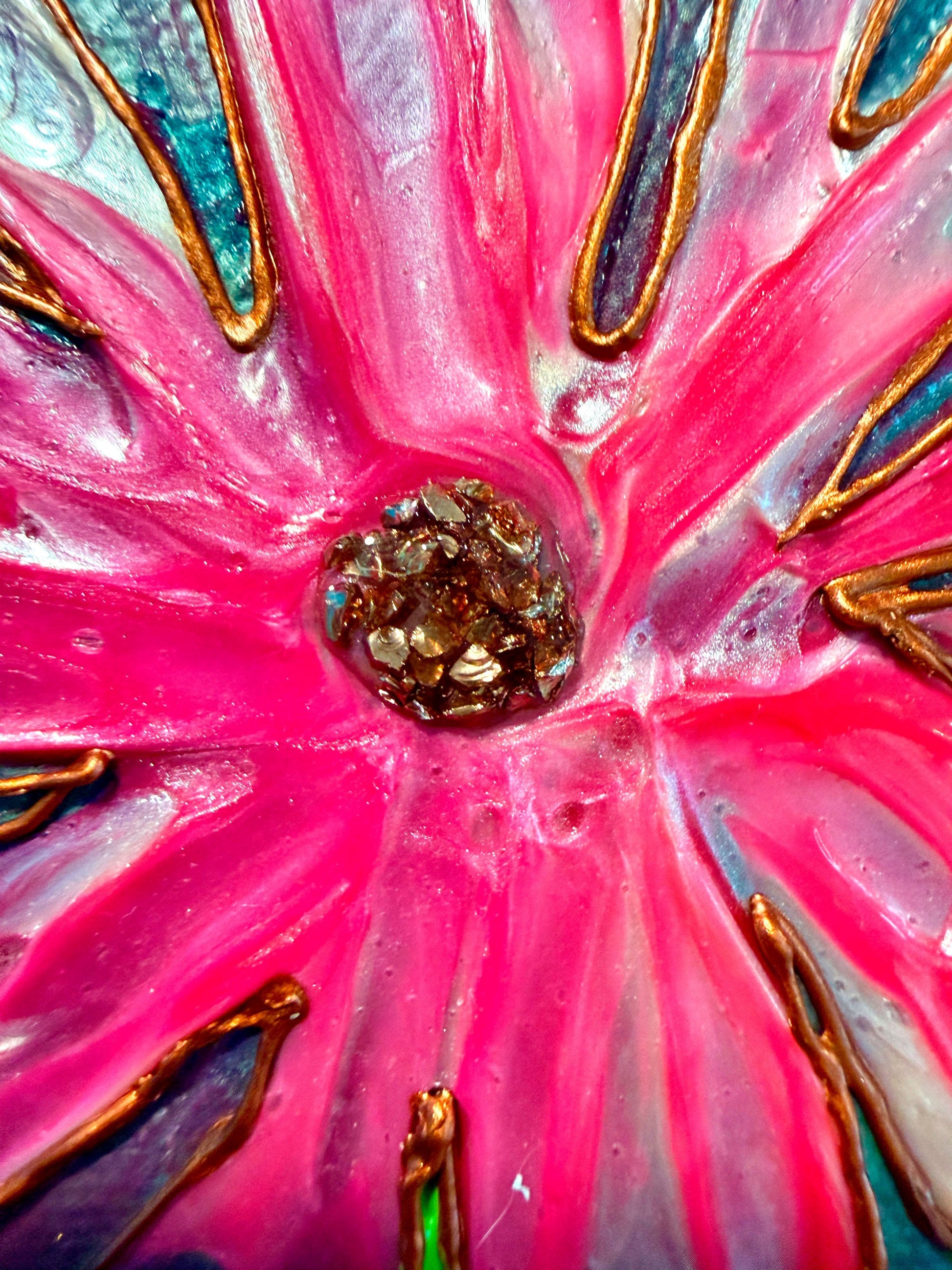 Little Pink Flower Original Textured Painting - Birdsong Lane Art