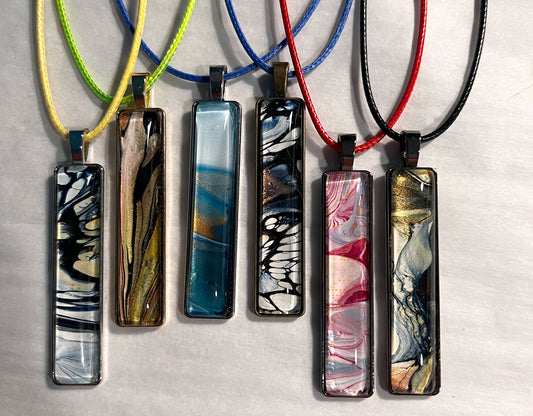 Fluid Art Long Rectangle Necklaces