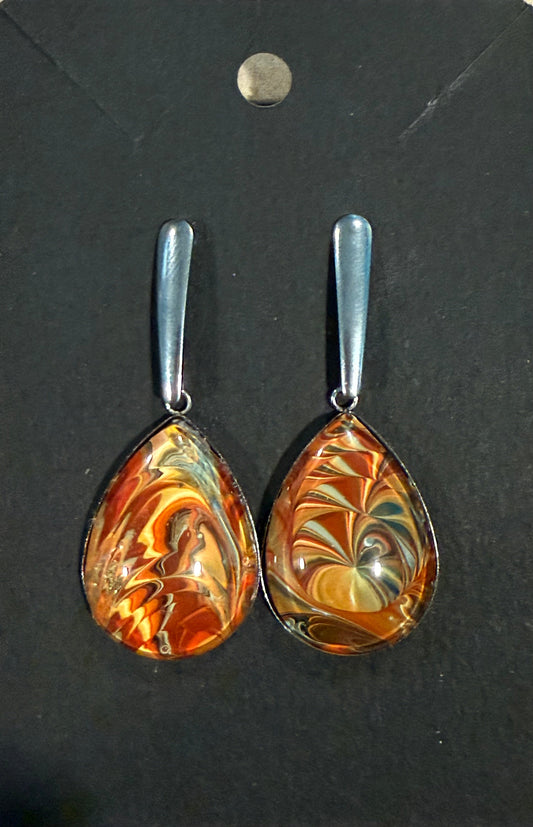 Orange Teardrop Dangling Earrings - Birdsong Lane Art