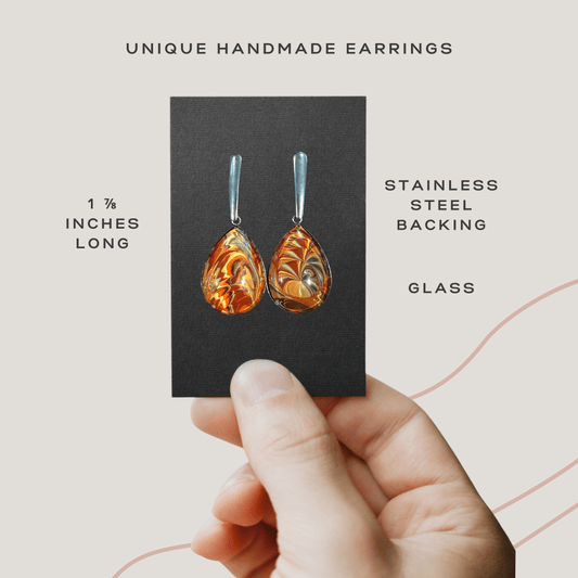 Orange Teardrop Dangling Earrings - Birdsong Lane Art