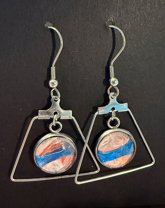 Blue Dangling Trapezoid Earrings