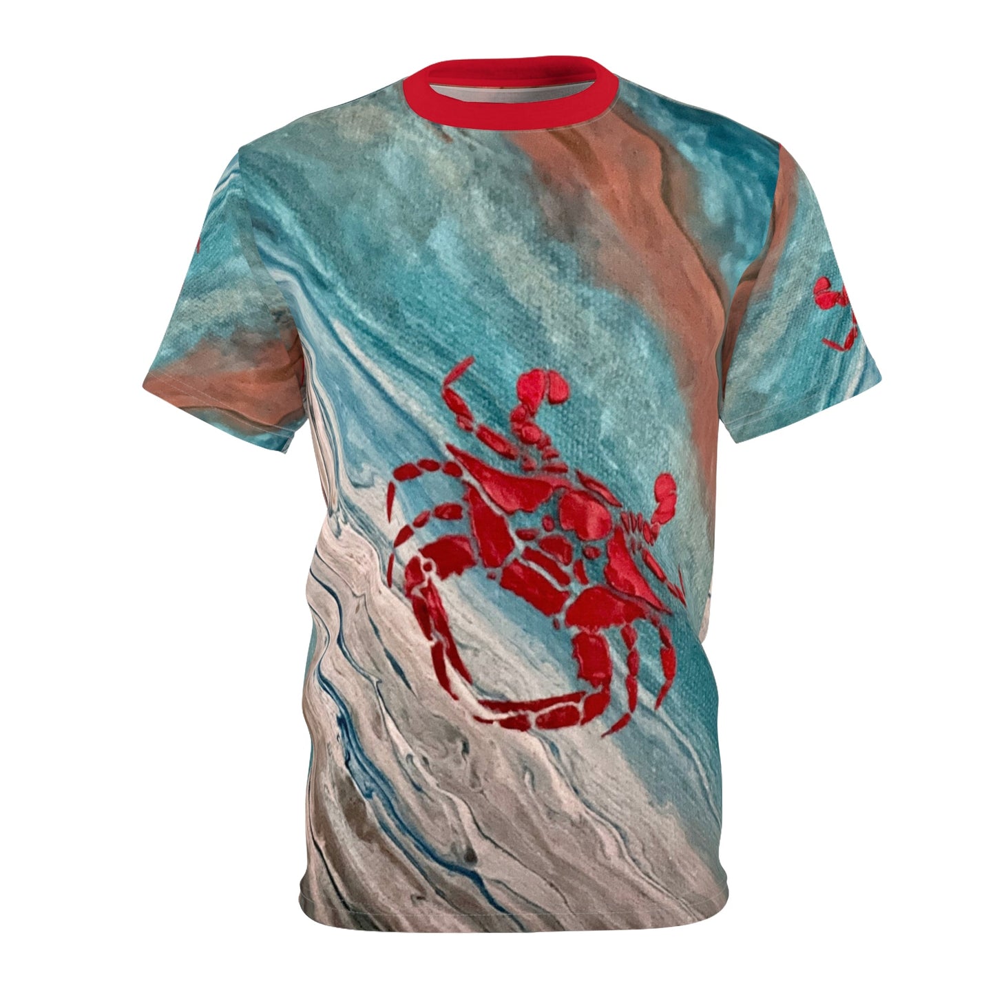 Red Crab Unisex Tee - Abstract Ocean Design - Birdsong Lane Art