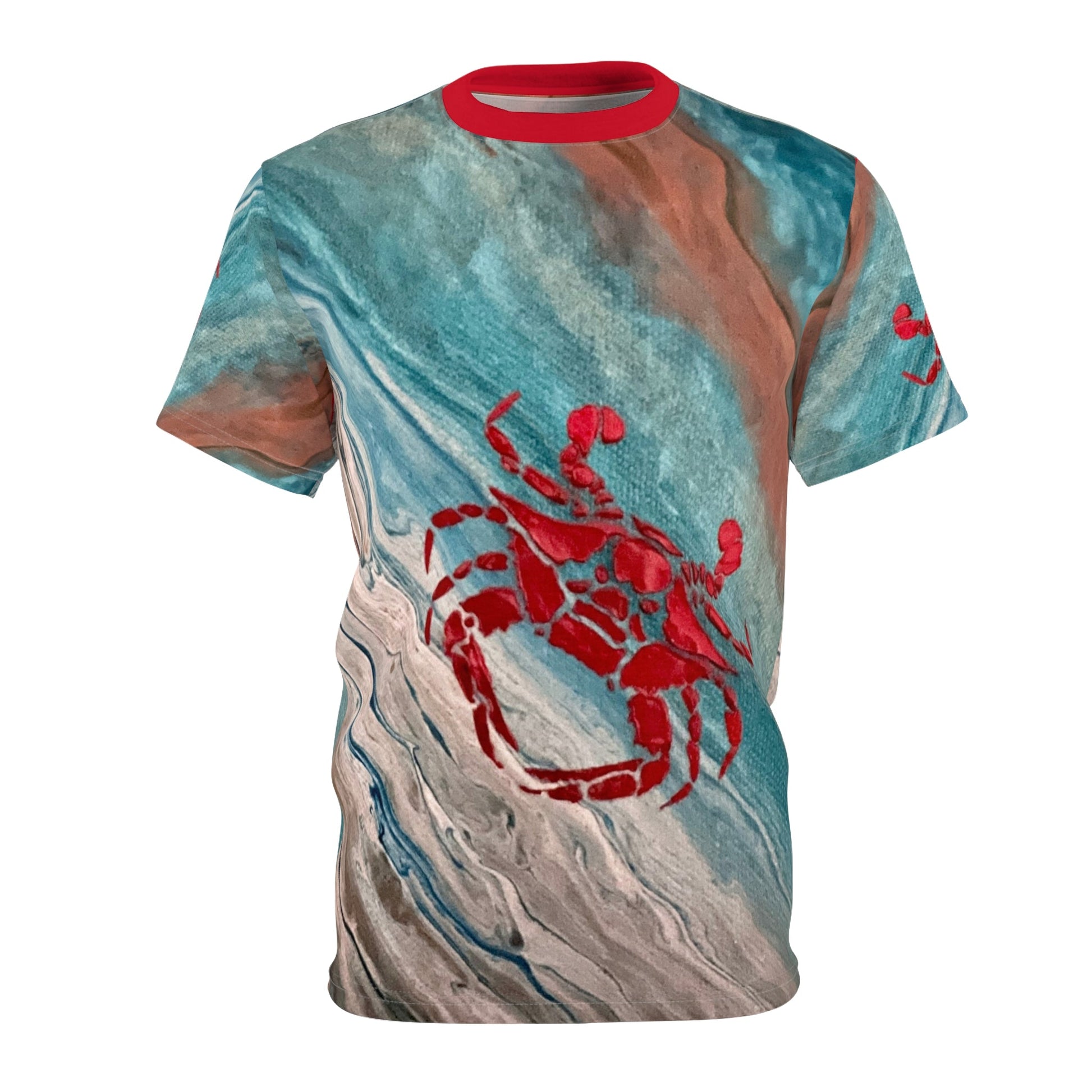 Red Crab Unisex Tee - Abstract Ocean Design - Birdsong Lane Art