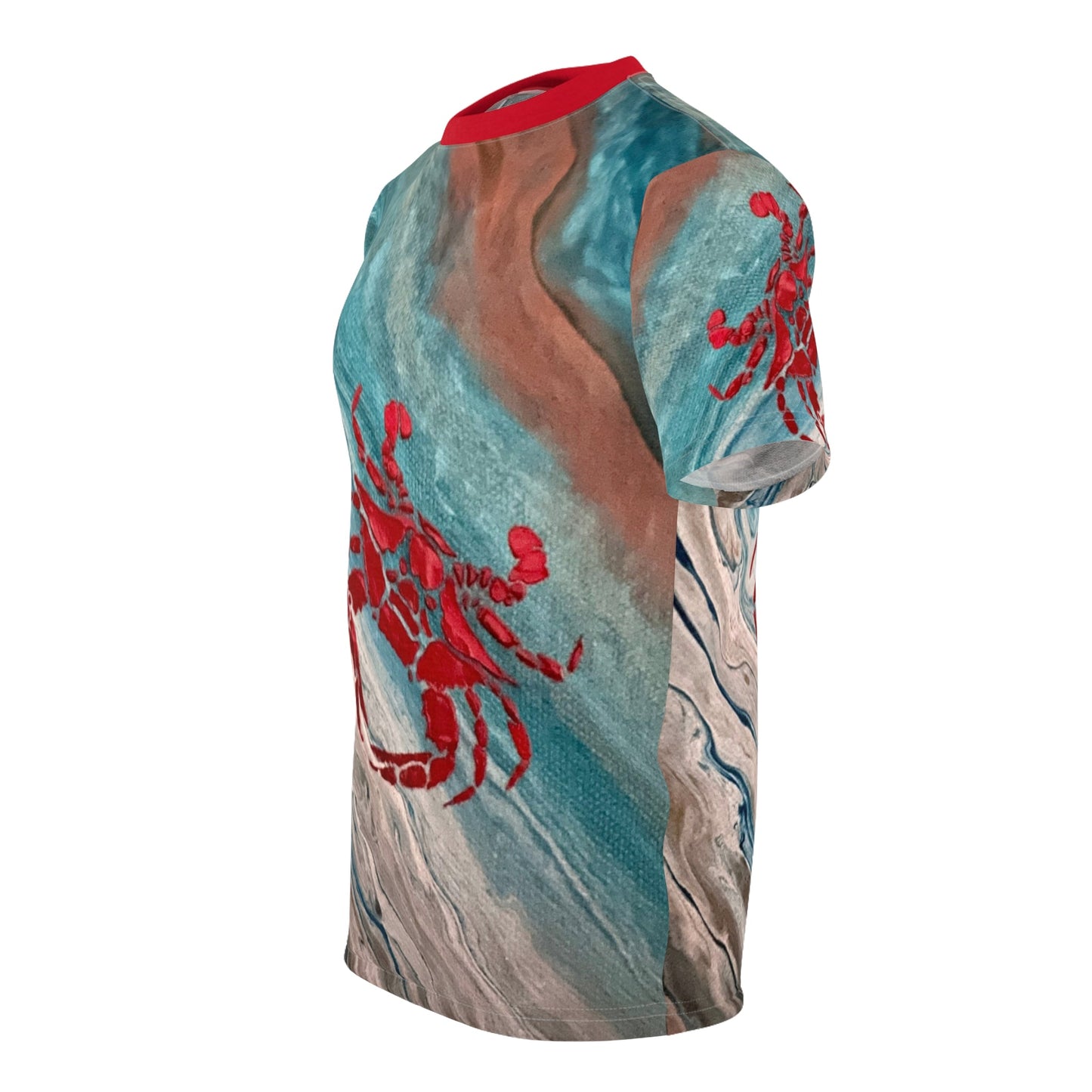 Red Crab Unisex Tee - Abstract Ocean Design - Birdsong Lane Art