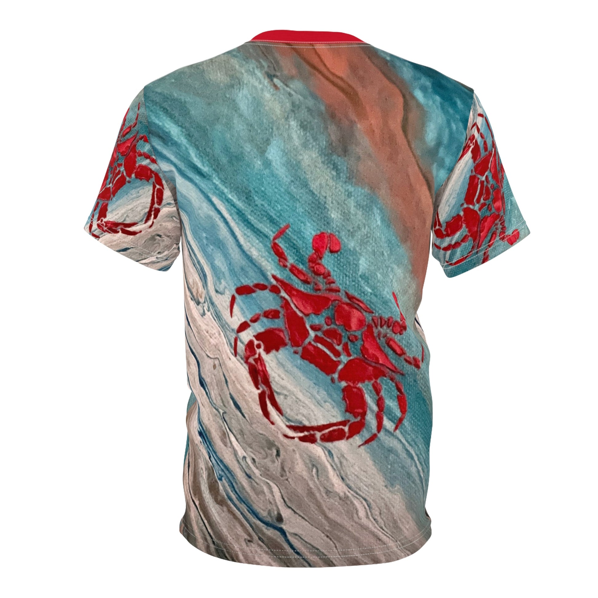 Red Crab Unisex Tee - Abstract Ocean Design - Birdsong Lane Art