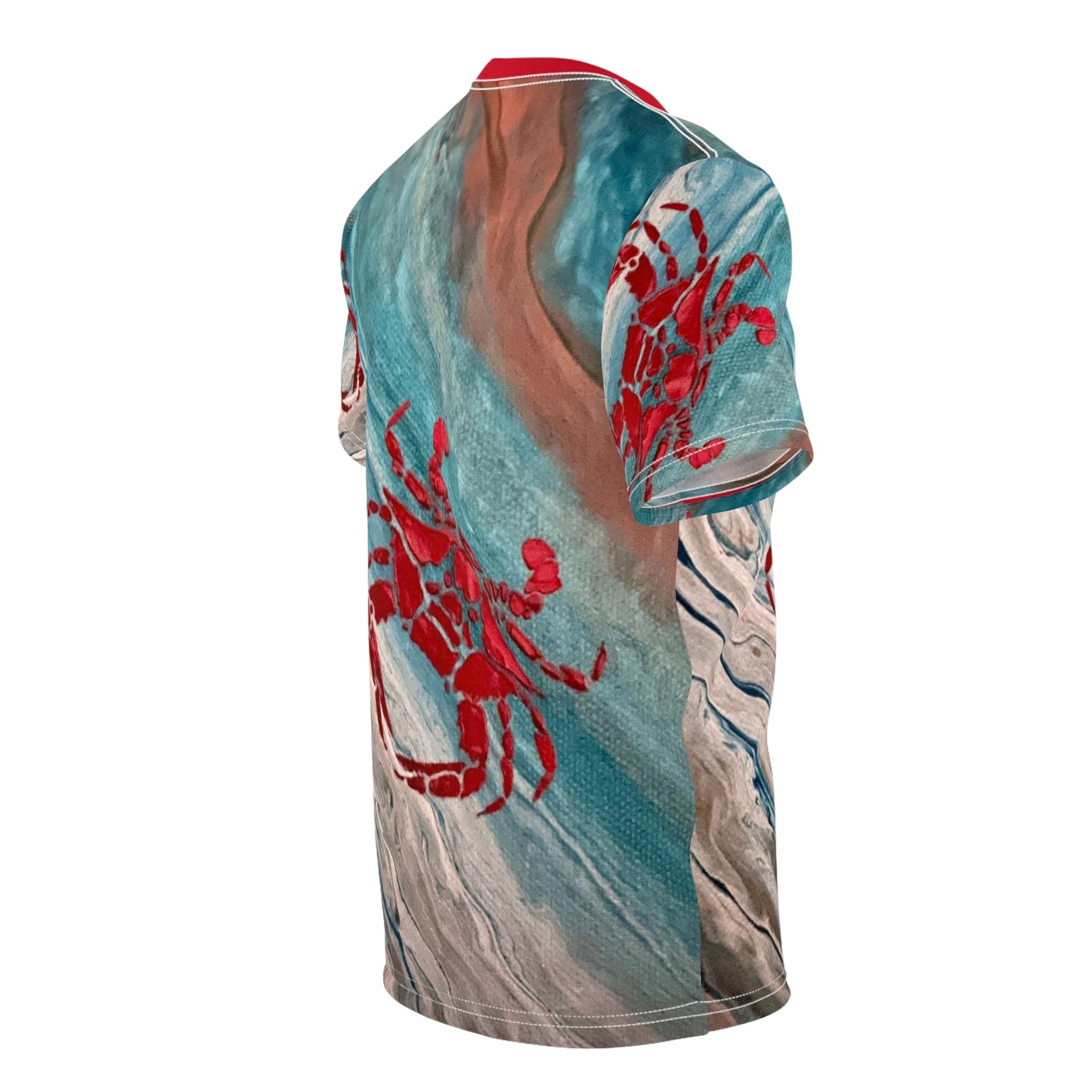 Red Crab Unisex Tee - Abstract Ocean Design - Birdsong Lane Art