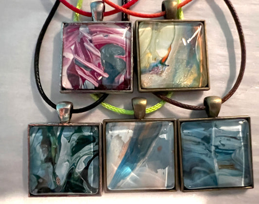 Fluid Art Square Necklaces